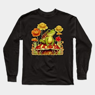 vintage charming boho wildflowers frog cottagecore Long Sleeve T-Shirt